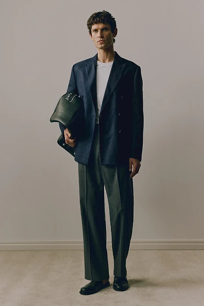 Relaxed-Fit Double-Breasted Linen-Blend Jacket