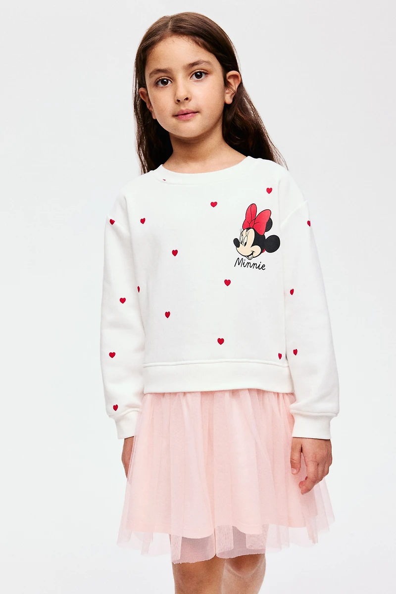 Printed Sweatshirt Dress with Tulle Skirt