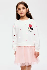 Printed Sweatshirt Dress with Tulle Skirt