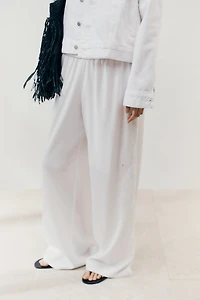 Wide-Leg Pants with Eyelet Embroidery