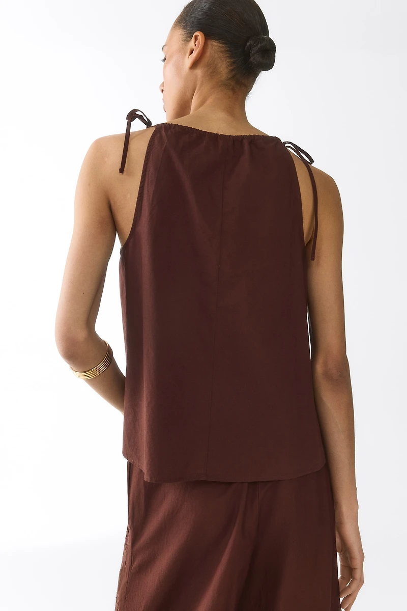 Eyelet-Embroidered Top with Tie Shoulder Straps