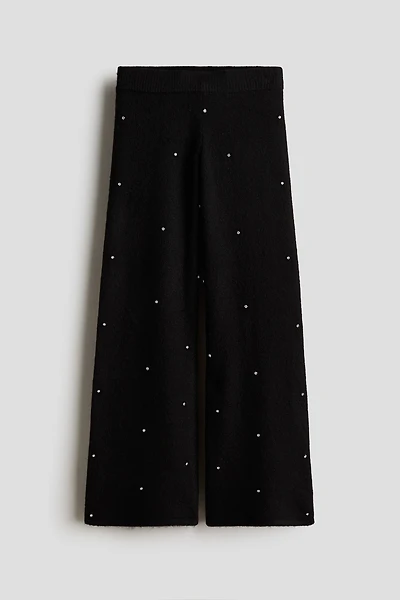 Knit Rhinestone-Detail Pants