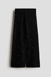 Knit Rhinestone-Detail Pants