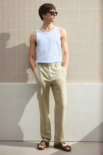 Regular-Fit Linen-Blend Pants