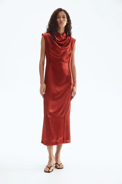 Shoulder-Pad Satin Dress