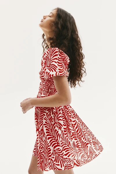 Smocked-Bodice Crinkled Dress