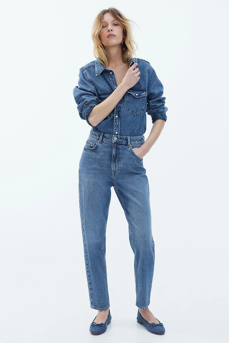 Jean Mom aminci Taille Haute