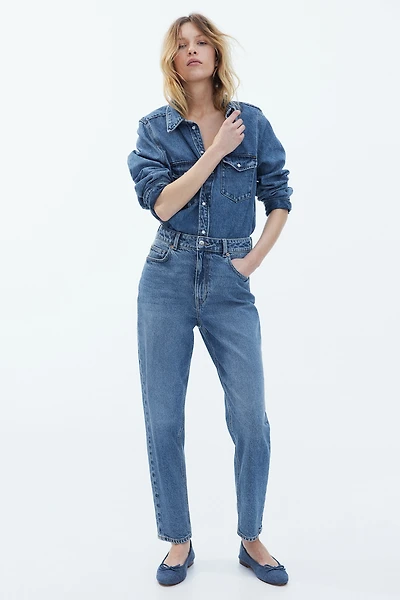 Jean Mom aminci Taille Haute