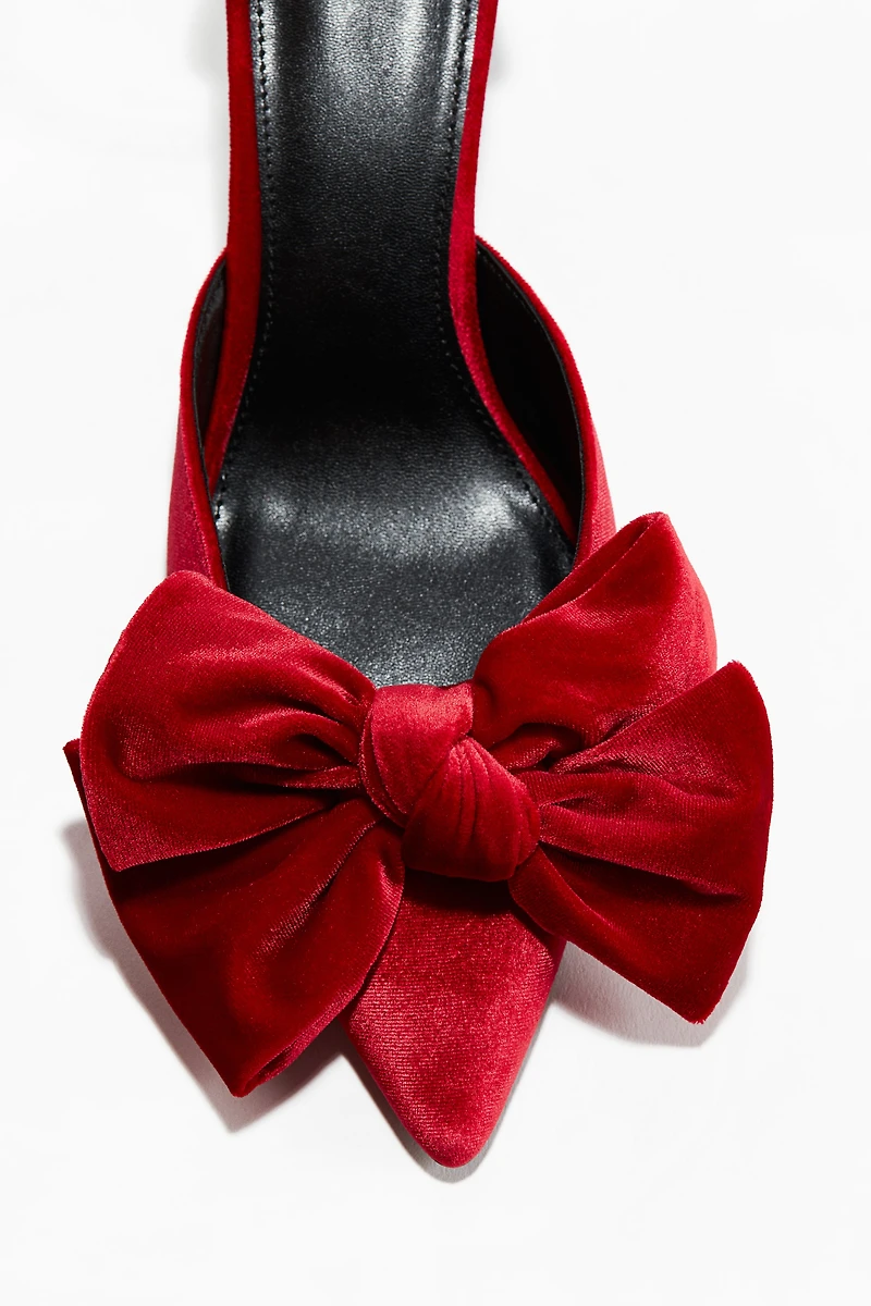 Bow-Detail Velour Pumps