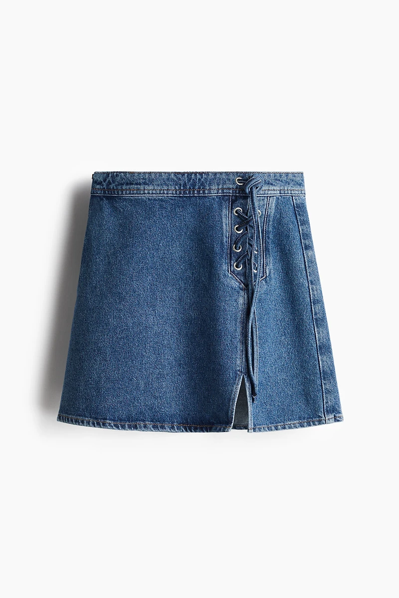 Lacing-Detail Denim Mini Skirt