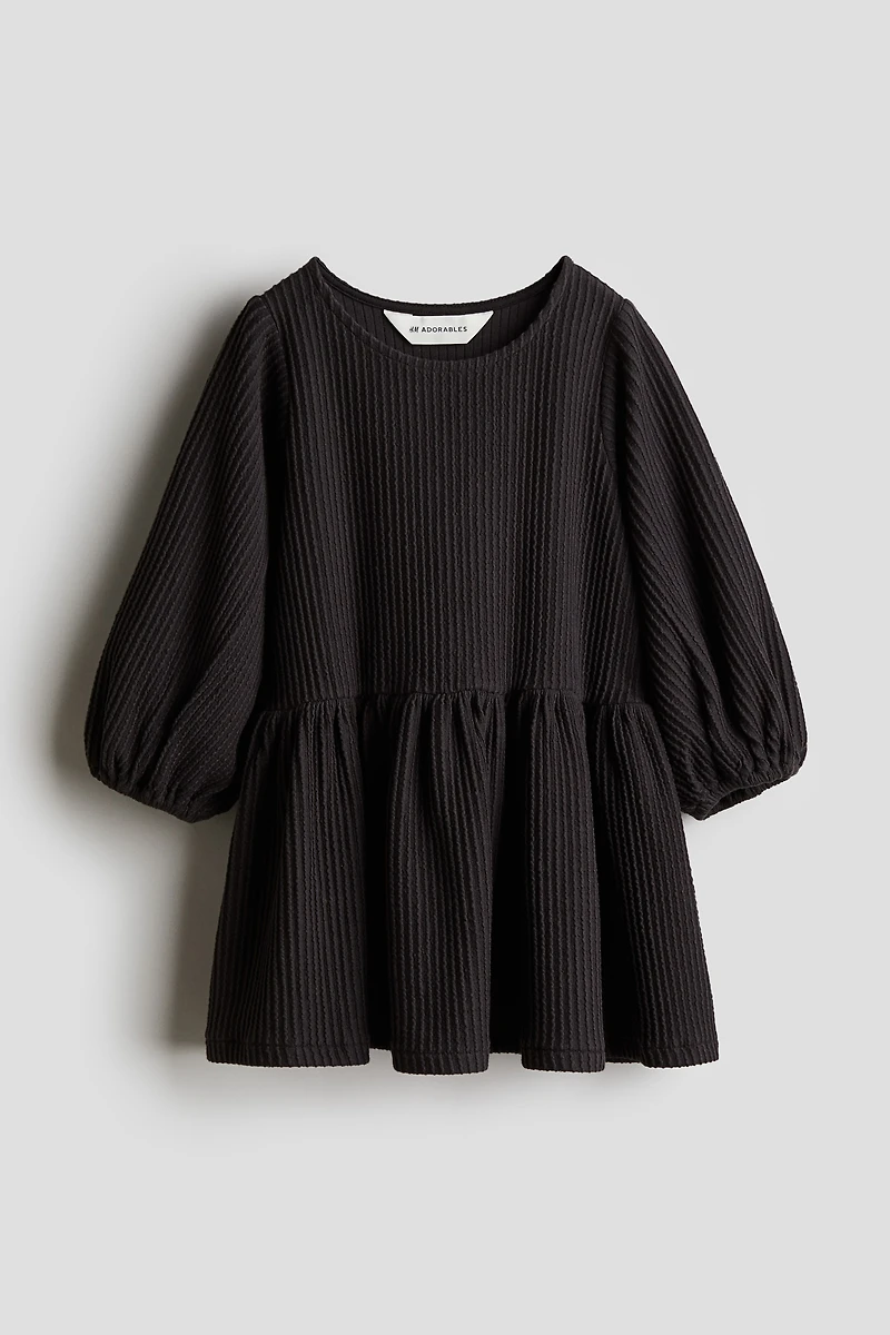 Textured Balloon-Sleeved Dress