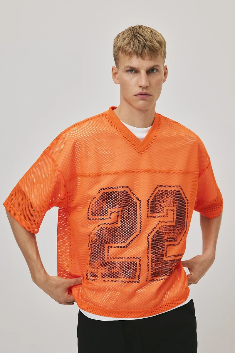 Oversized-Fit Printed Mesh T-Shirt