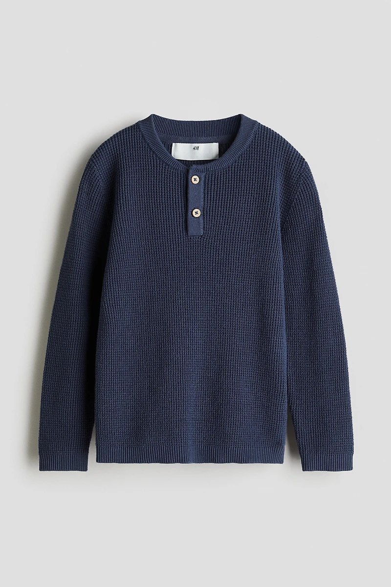 Waffle-knit Henley Sweater
