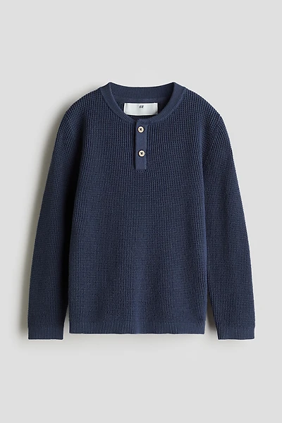Waffle-knit Henley Sweater