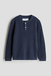 Waffle-knit Henley Sweater