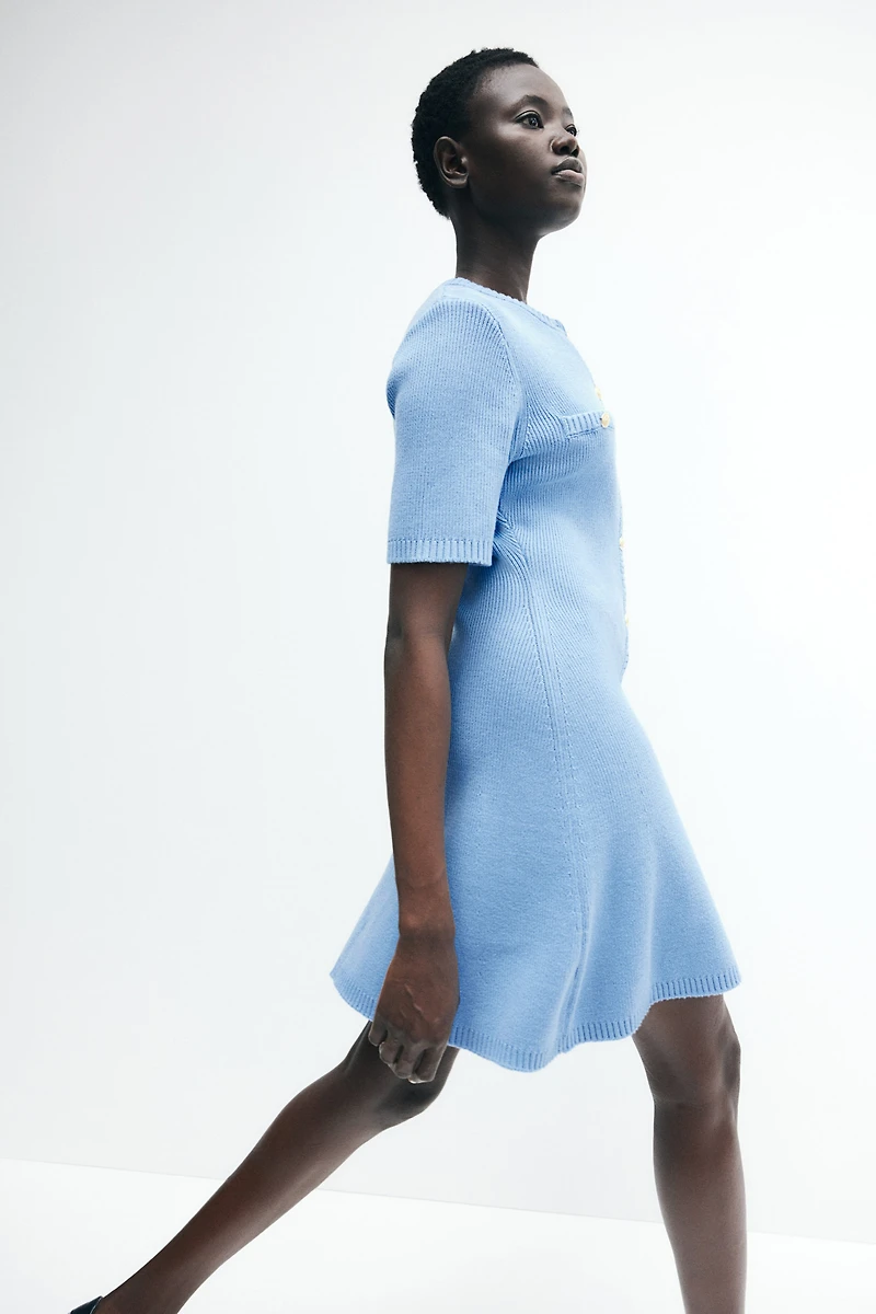 Rib-knit Button-front Dress