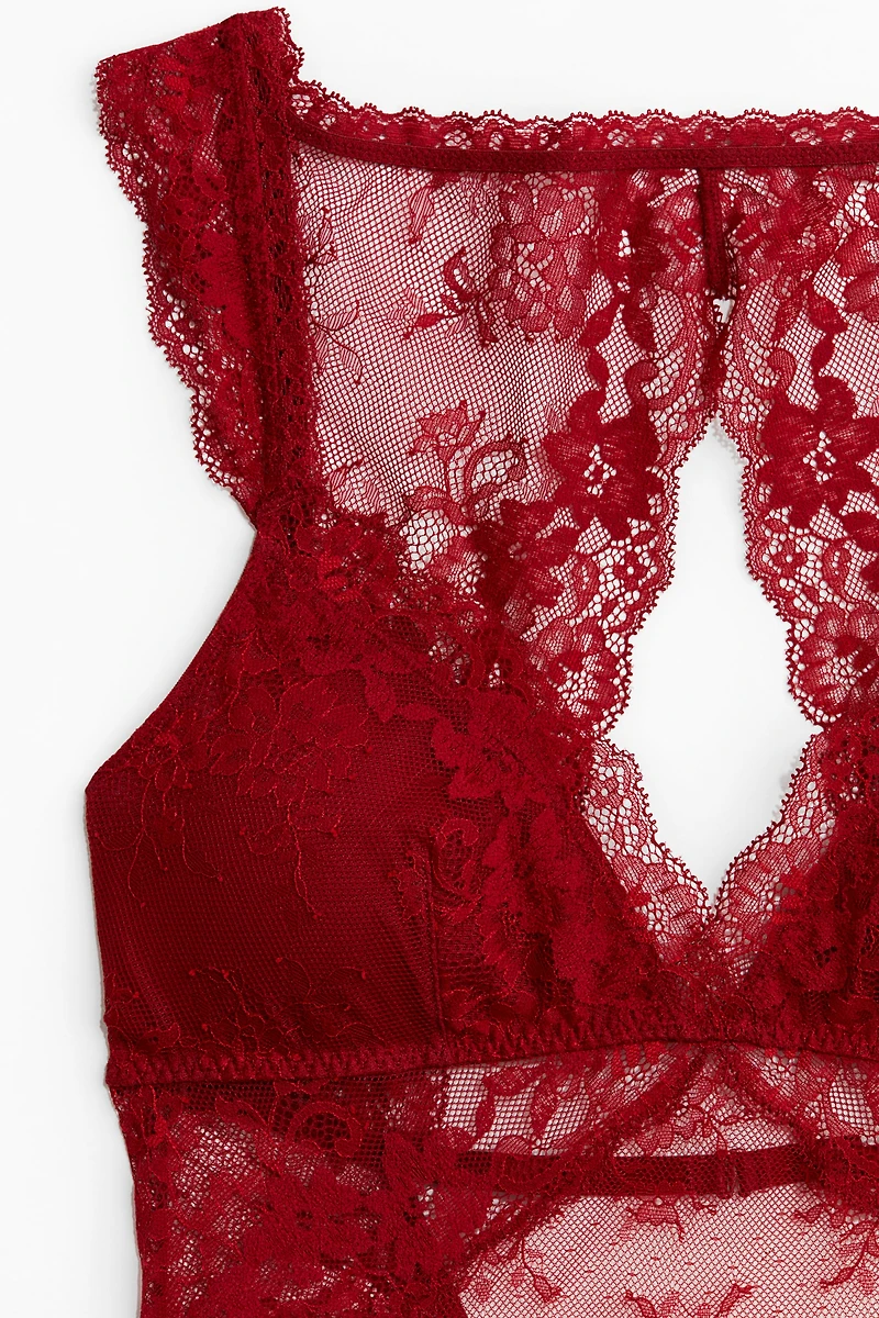 Padded-Cup Lace Thong Bodysuit