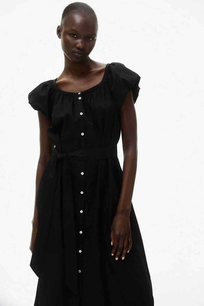 Puff-Sleeved Poplin Dress