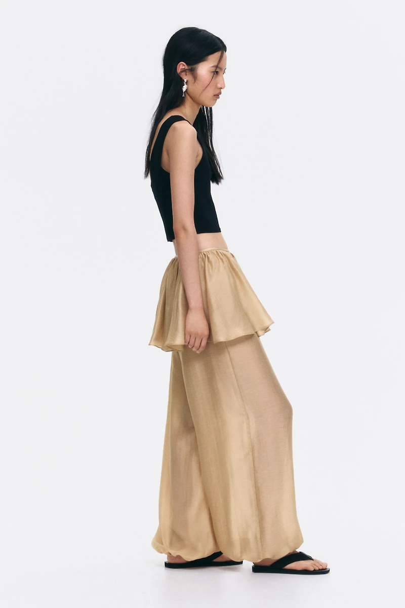 Balloon-Leg Pants with Layered Skirt