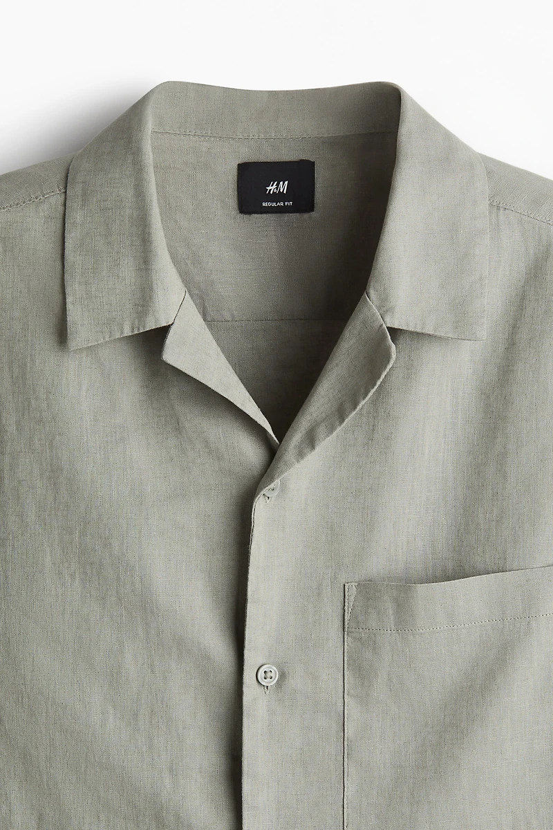 Regular-Fit Short-Sleeved Linen-Blend Shirt