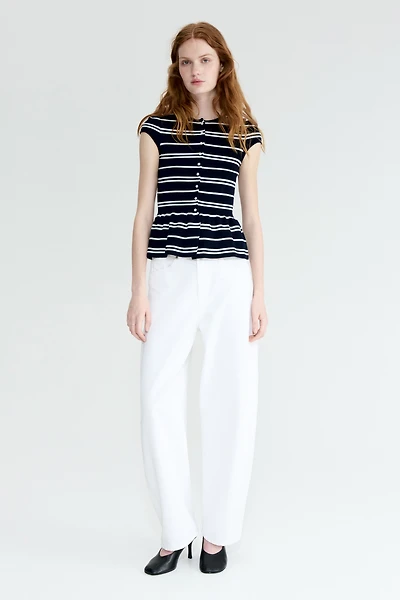 Short-Sleeved Peplum Cardigan