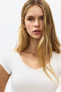 Lace-Trimmed Viscose Top