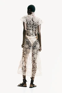 Flutter-Sleeved Crochet-Look Dress