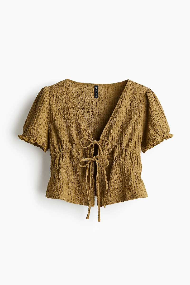 Crinkled Tie-Front Top