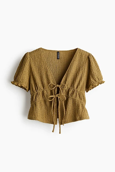Crinkled Tie-Front Top
