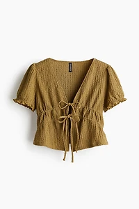 Crinkled Tie-Front Top