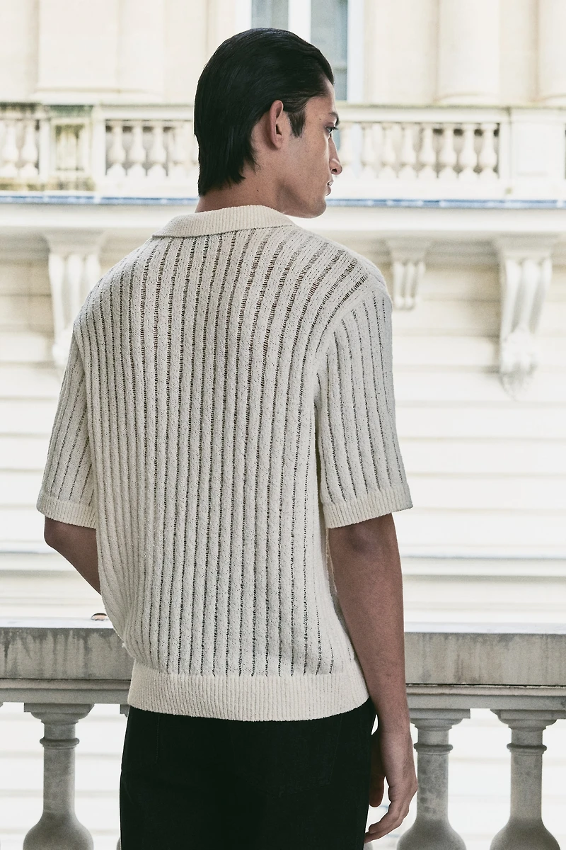 Loose Fit Rib-Knit Polo Shirt