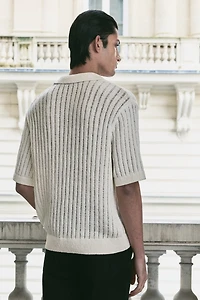 Loose Fit Rib-Knit Polo Shirt
