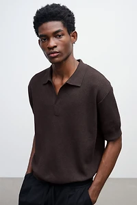 Regular-Fit Cable-Knit Polo Shirt