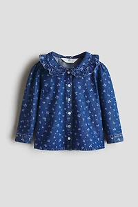 Ruffle-Collar Denim Blouse