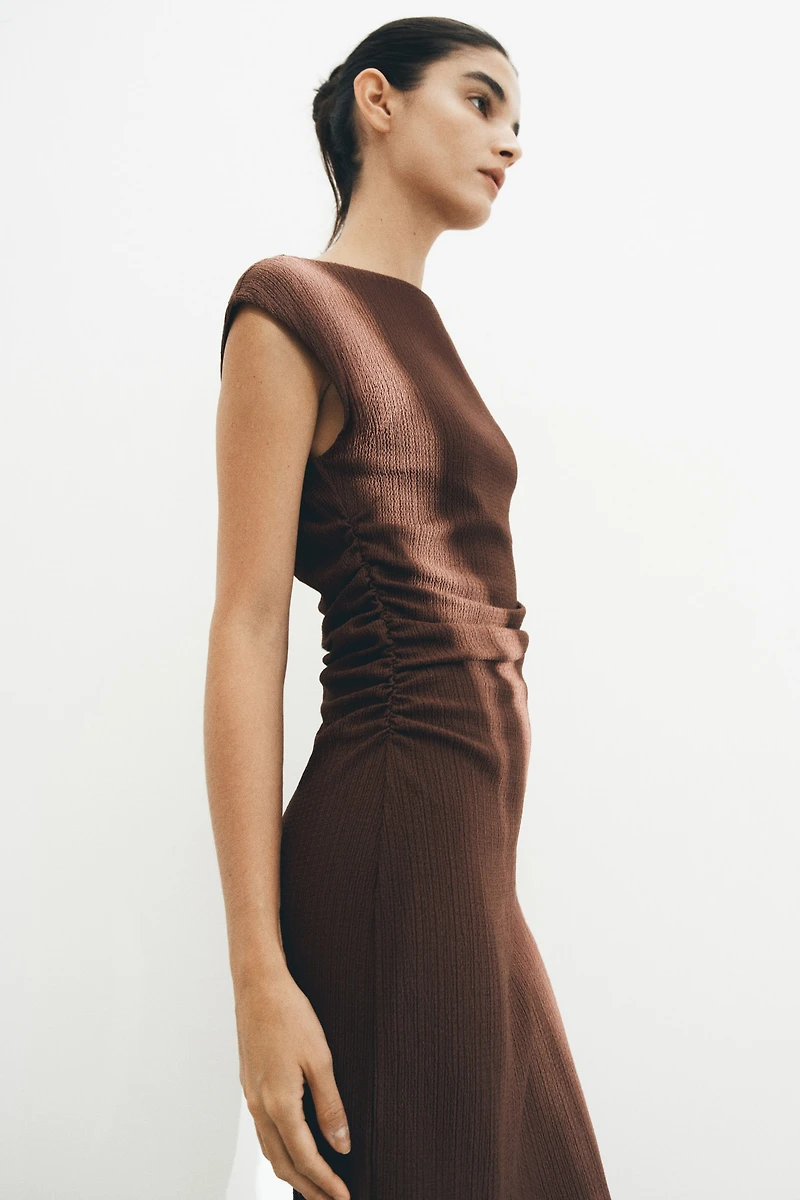 Cap-Sleeved Crinkled Dress