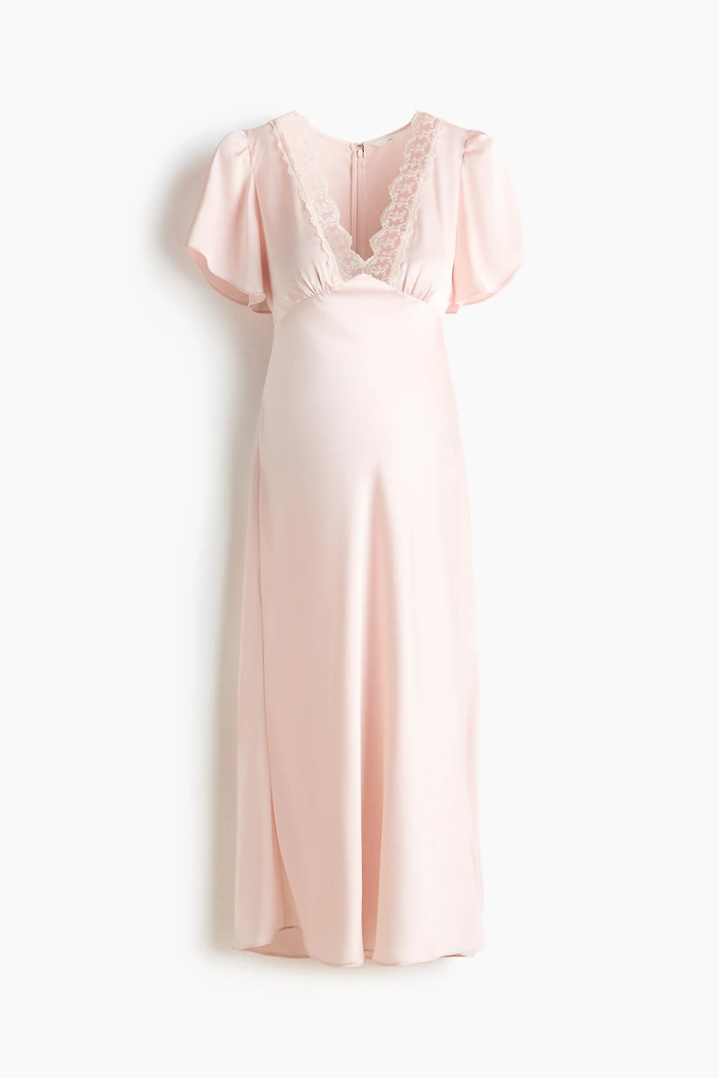 MAMA Lace-Trimmed Satin Dress