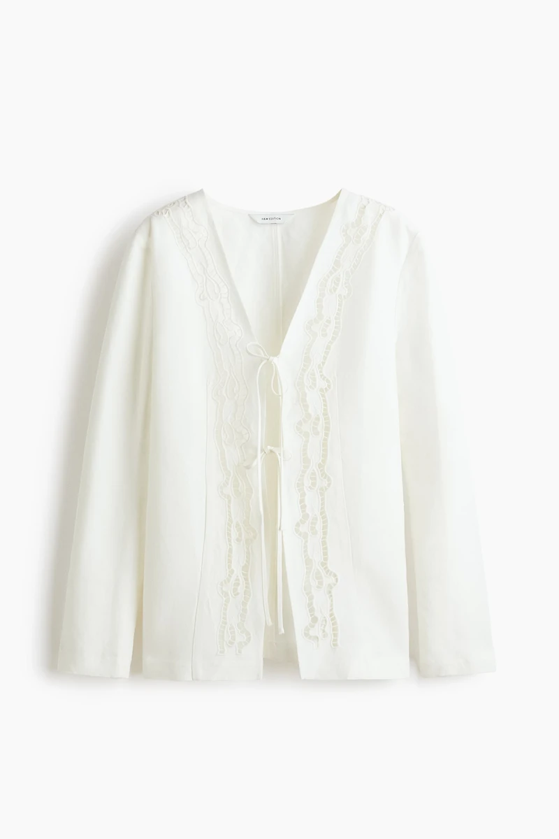 Tie-Front Linen-Blend Jacket