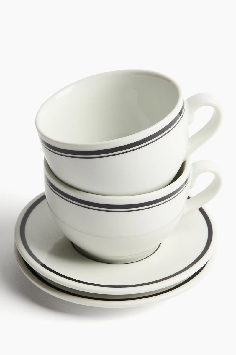 2-Pack Porcelain Cups with Saucers