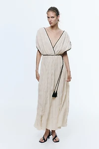 Crinkled Tie-Detail Dress