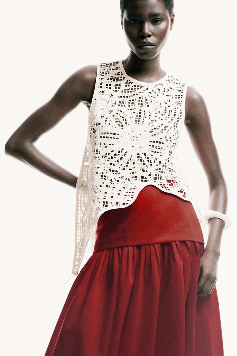 Asymmetric Crochet-Look Top