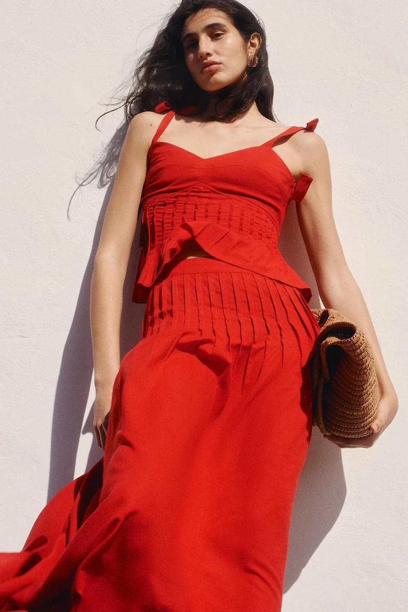 Pleated Linen-Blend Skirt