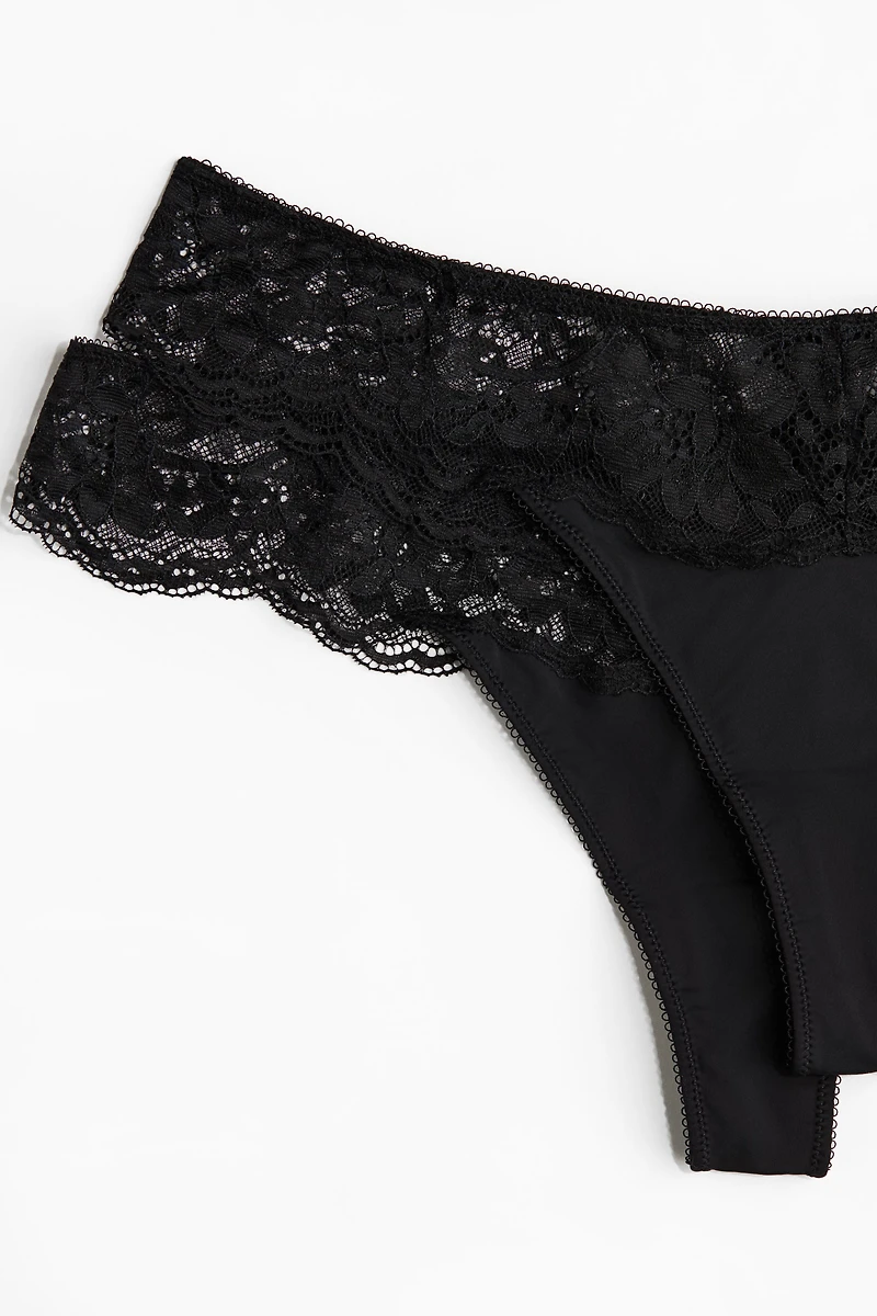 Lot de 2 culottes Tanga en microfibre et dentelle