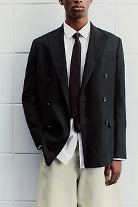 Veste croisée décontractée en lin mélangé