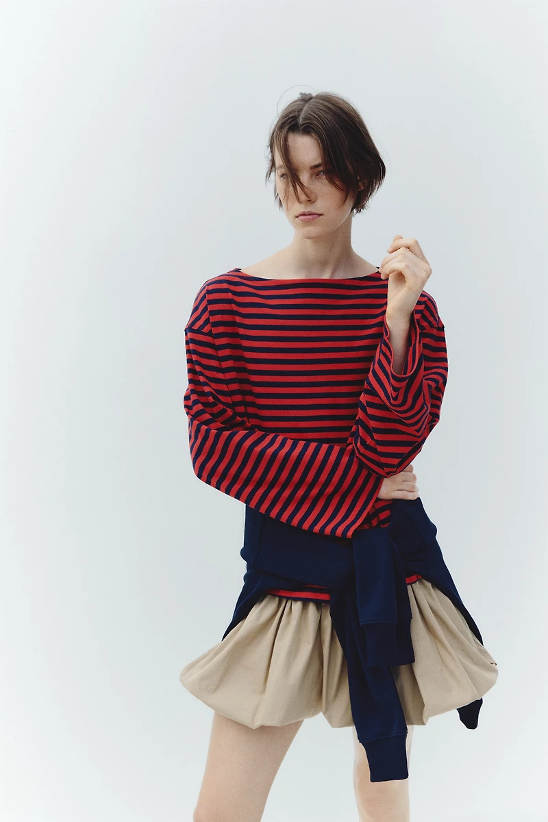 Long-Sleeved Boat-Neck Top