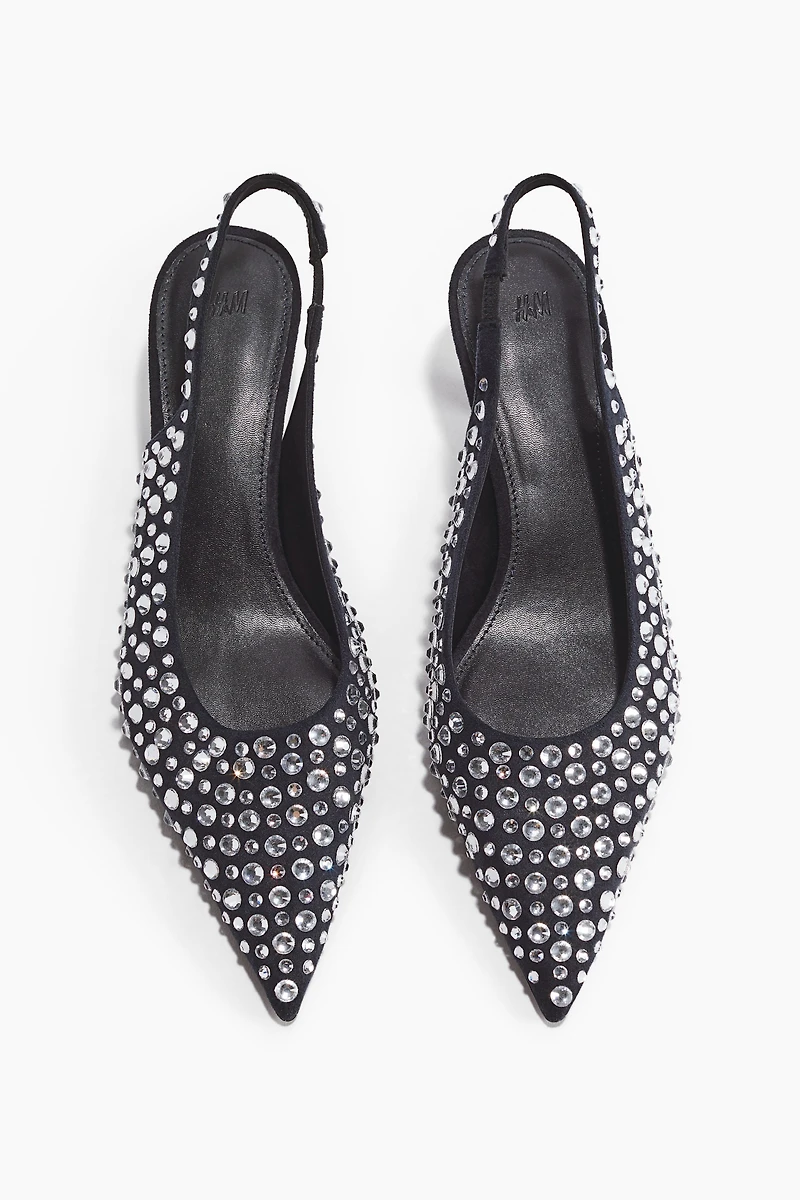 Rhinestone-Embellished Slingback Pumps