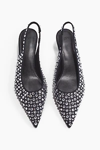 Rhinestone-Embellished Slingback Pumps