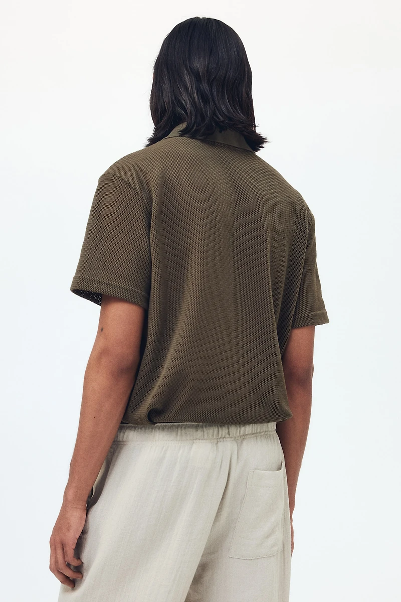 Regular-Fit Open-Knit Polo Shirt