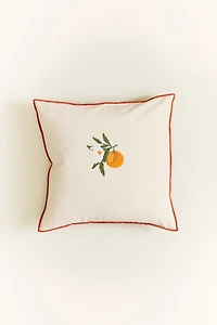 Embroidered-Motif Cotton Cushion Cover