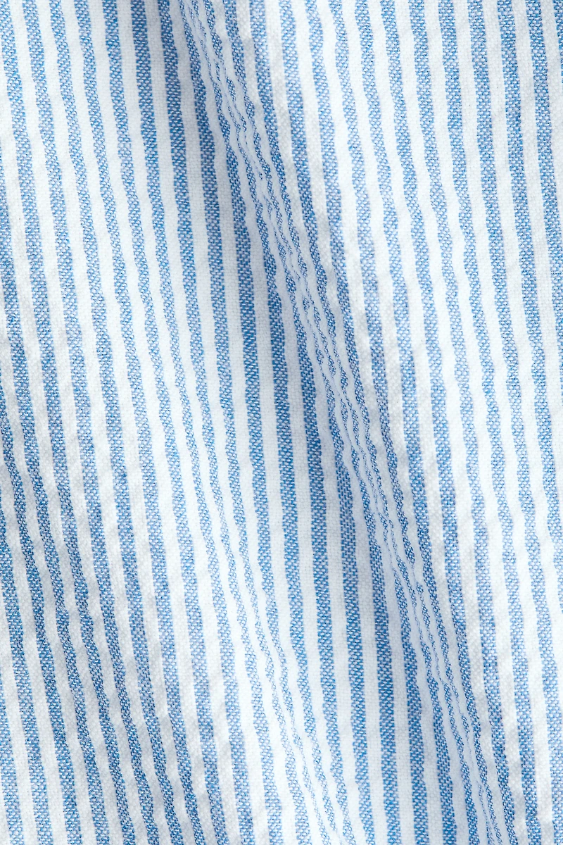 Cotton Seersucker Band-Collar Shirt