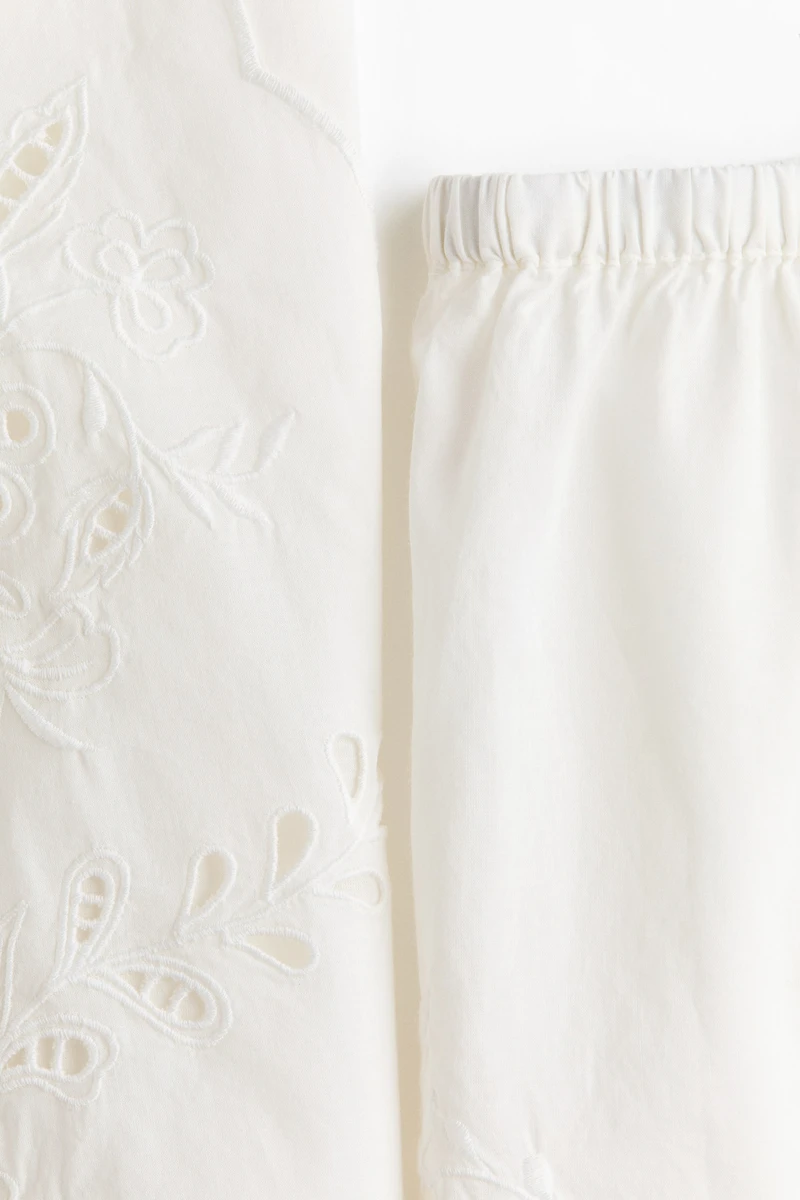 Cotton Pajamas with Eyelet Embroidery